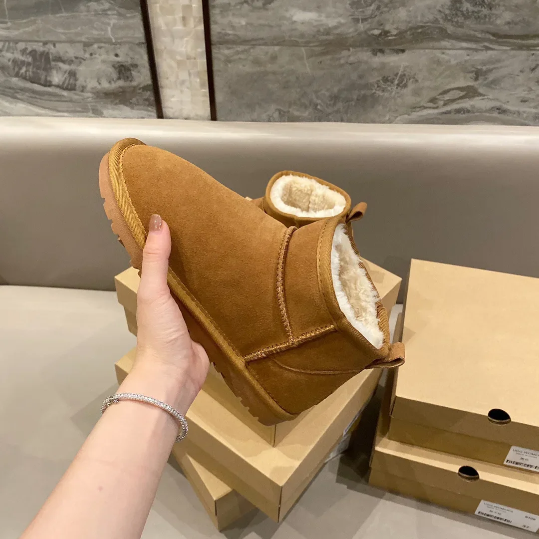 Brand Design Low Tube Cowhide Cotton Shoes Piled Thickened Warm Snow Boots Casual Versatile Thick-Soled Outdoor Women'S Boots