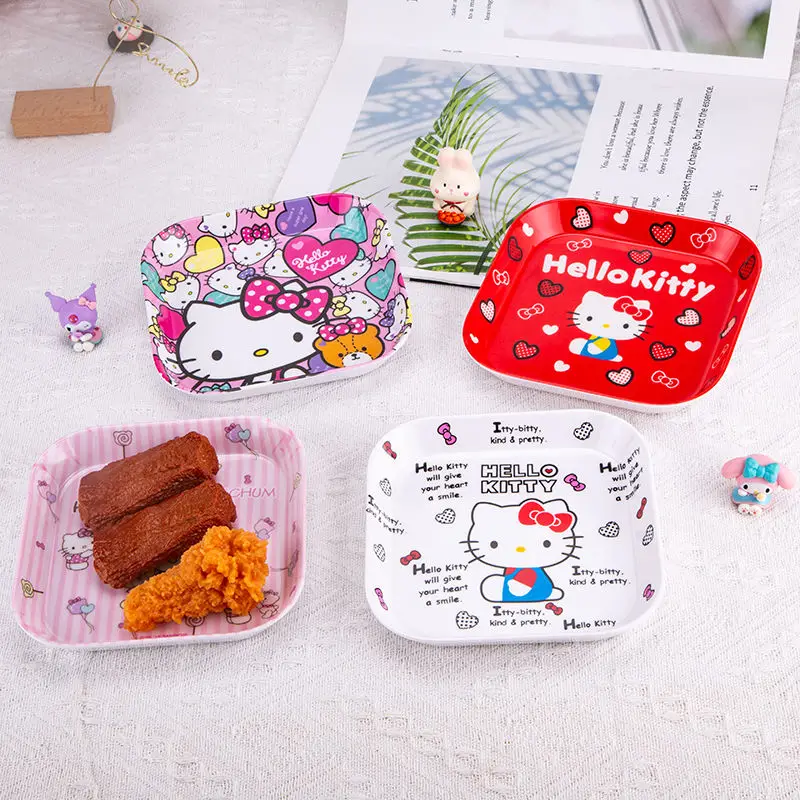

Hello Kitty Anime Kawaii Sanrio Children Square Plates Cute My Melody KeroKeroKeroppi Plates Household Breakable Tableware
