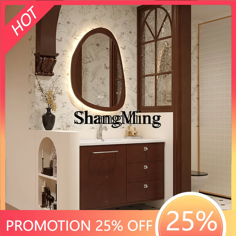 

Комбинированный шкаф CL из массива дерева с лаковым покрытием, встроенной раковиной из керамики для ванной комнаты