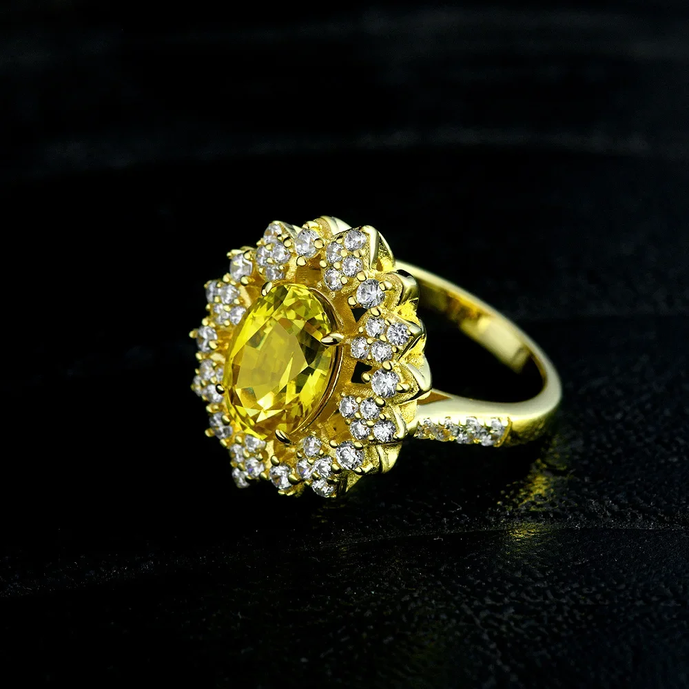 2025 S925 بيضة فضية على شكل 8*11 تصميم 4-قيراط الكناري الأصفر الأزرق الكنز خاتم مجوهرات الزفاف
