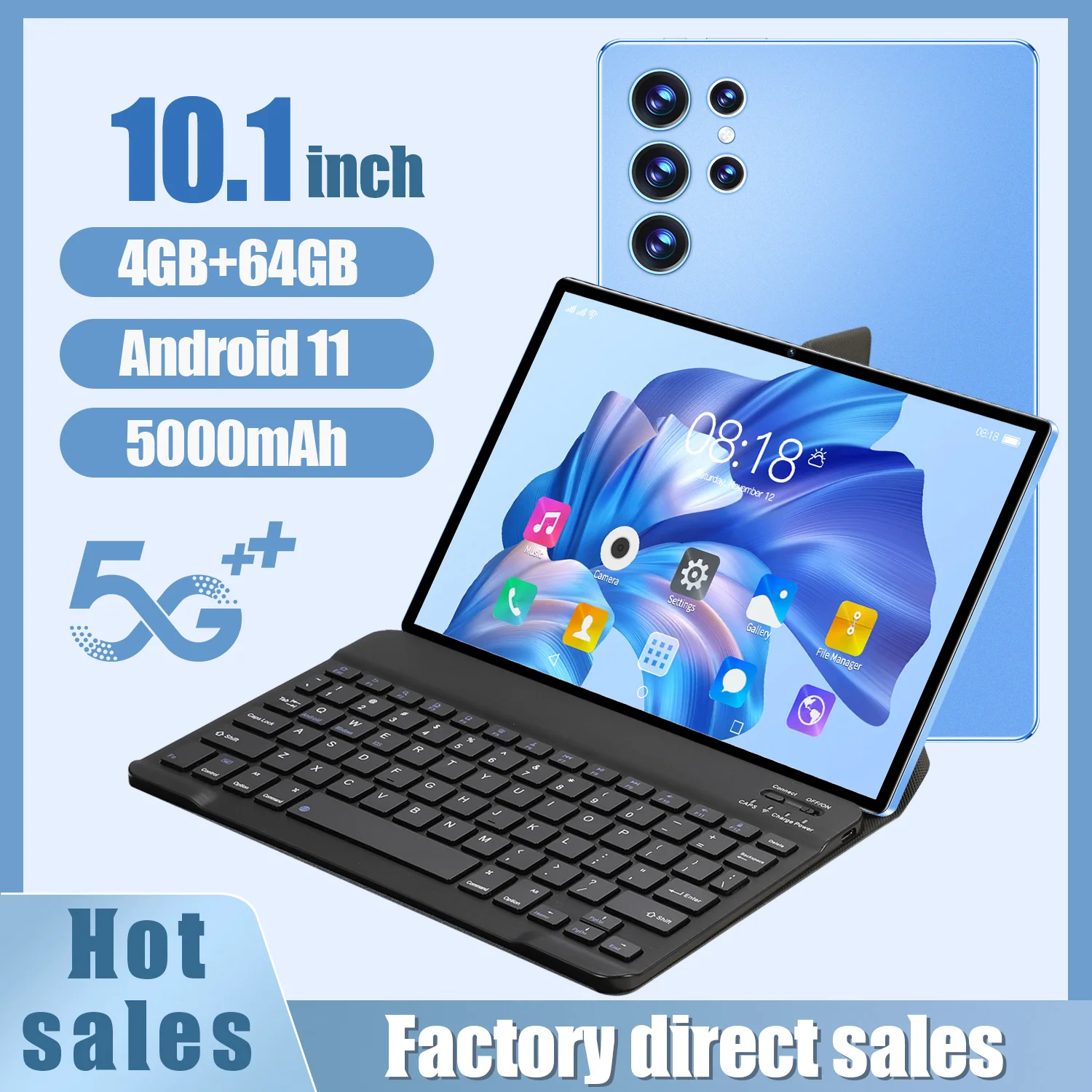 Global Version Tablet 10.1-inch 4GB+64GB WiFi Android 11.0 Google Play Dual Camera Dual SIM card 5G WIFI