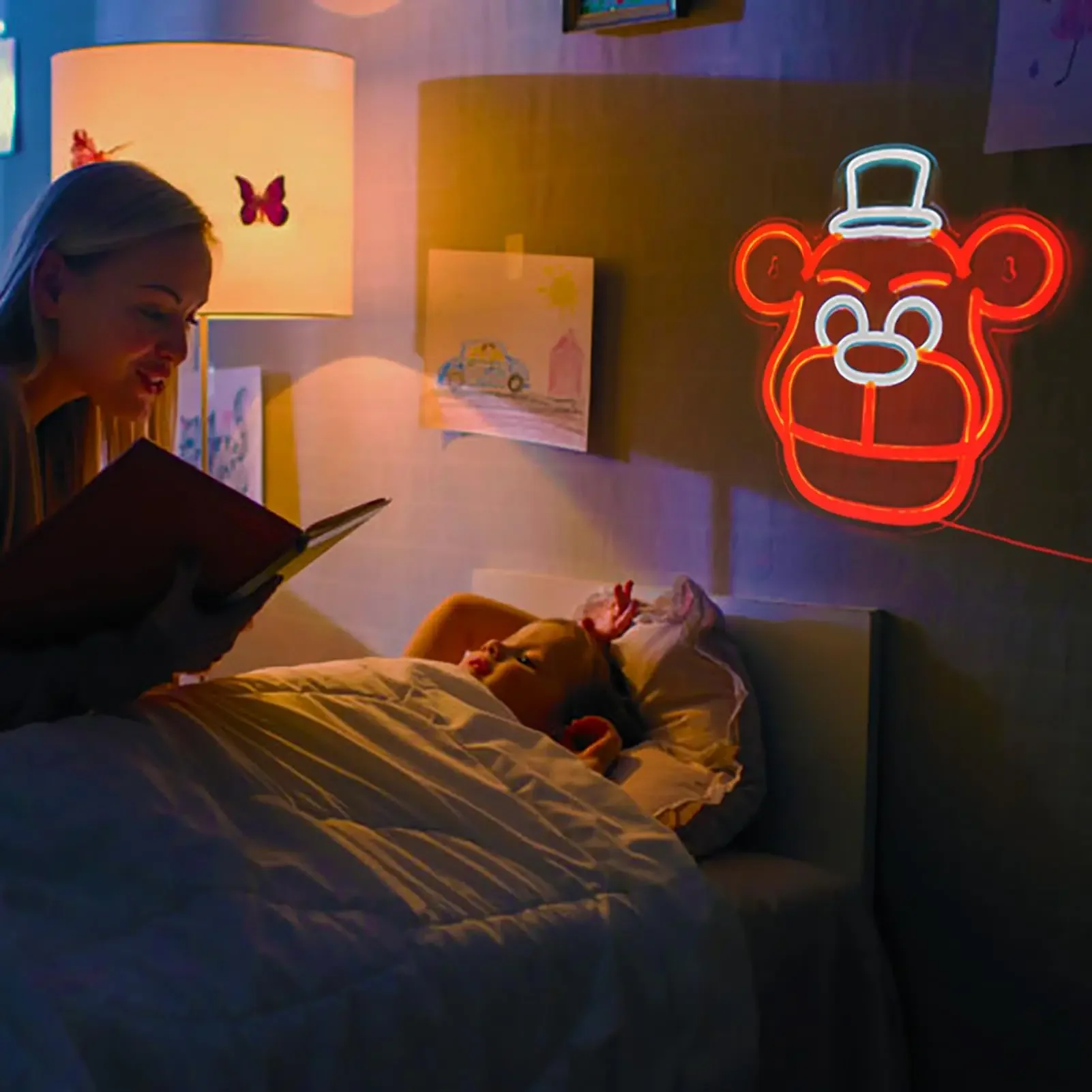 Cute Five Nights Bear Neon Sign, Anime Neon Light per la decorazione della parete camera dei bambini, compleanno, decorazioni per Festival, alimentato tramite USB