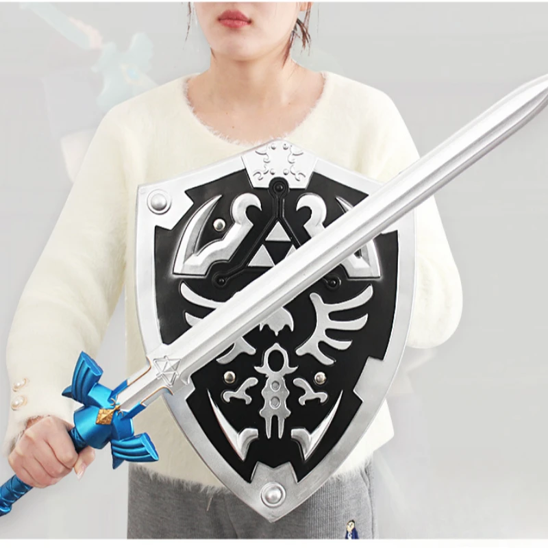 80cm The Hyrule Fantasy Weapon Master Sword Hylian Shield PU Katana Weapon Model Knife Toy Crafts Cosplay Props Gift Collectible