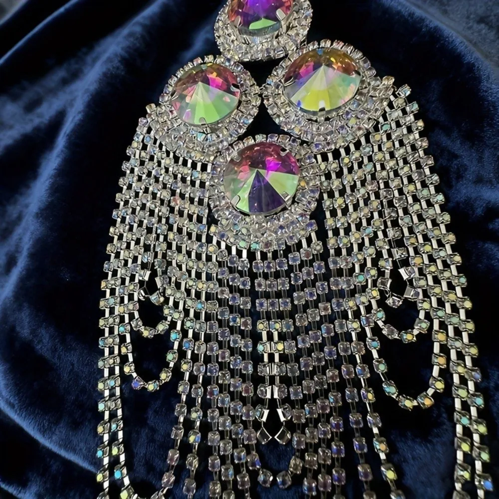 DIY Clothes Decor Peacock Tassel Chain Epaulette Rhinestone Punk Brooch Shoulder Board High-end Cool Jacket Shoulder Chain Women