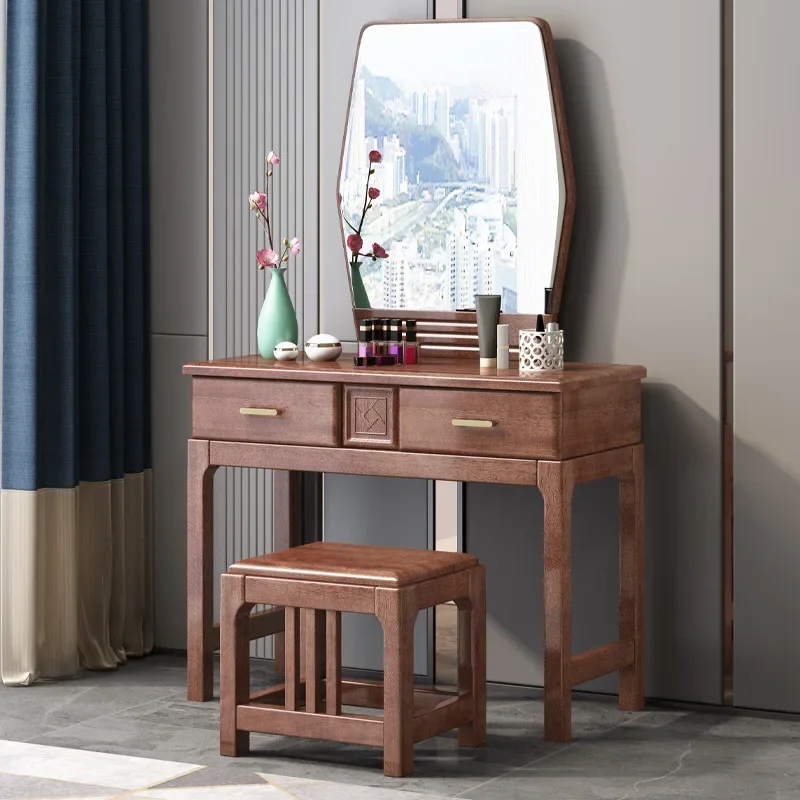 

Bedroom with modern design wooden dressing table with glossy paint and mirror