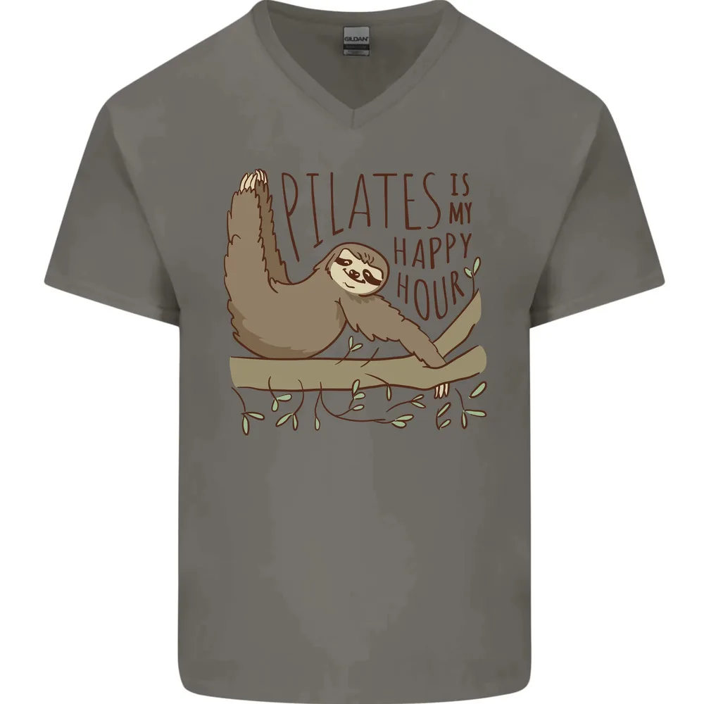 

Pilates My Happy Hour Funny Yoga Sloth Mens Women Summer Tees Cotton T-Shirt Anime Graphic