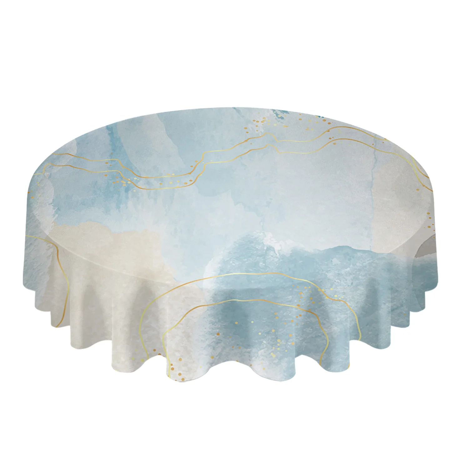 Marble Line Gold Gradient Overlap Blue Waterproof Tablecloth Table Decoration Wedding Home Kitchen Dining Room Round Table Cover