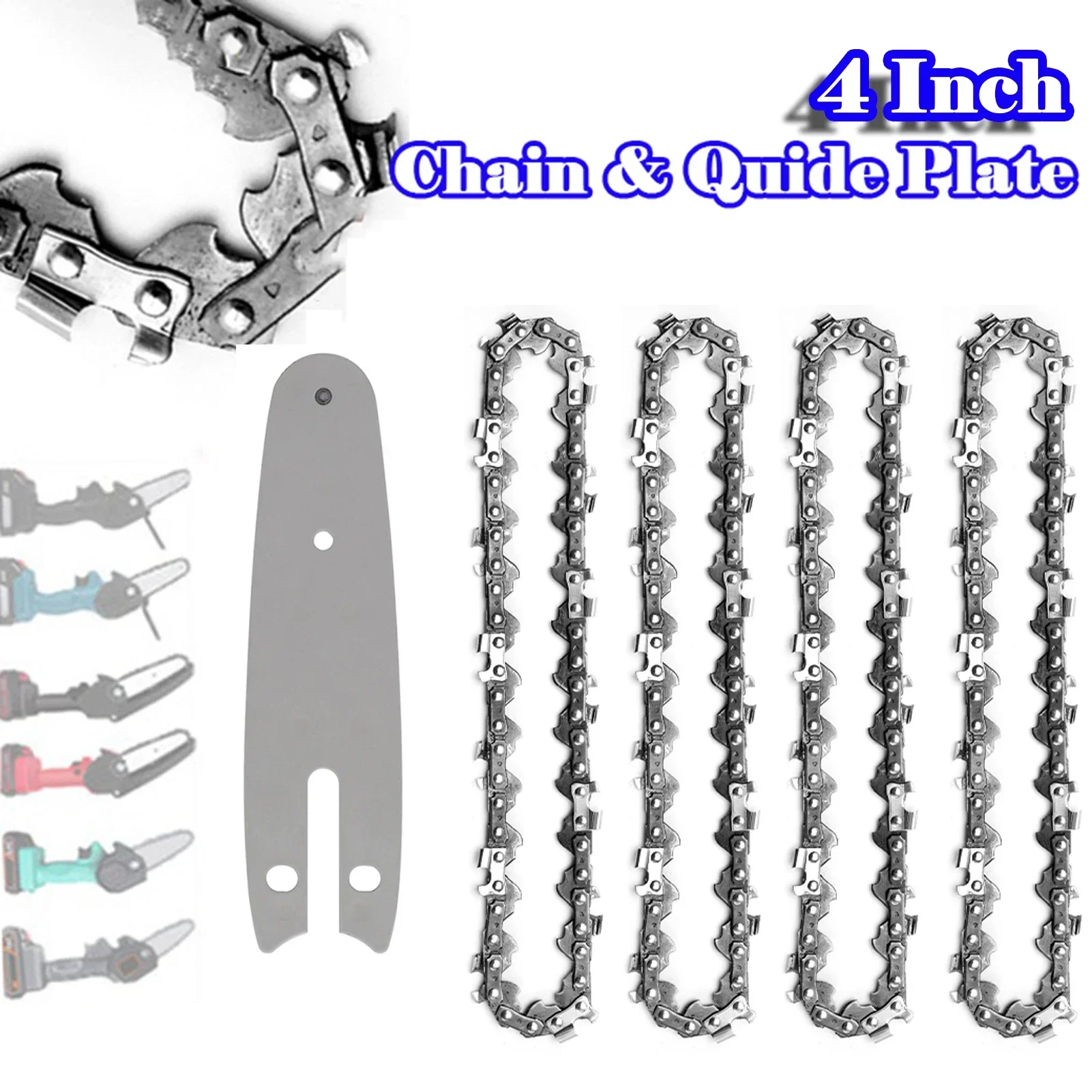 4 Inch Mini Chainsaw Chain Set Replacement Parts with Guide Plate 0.043\