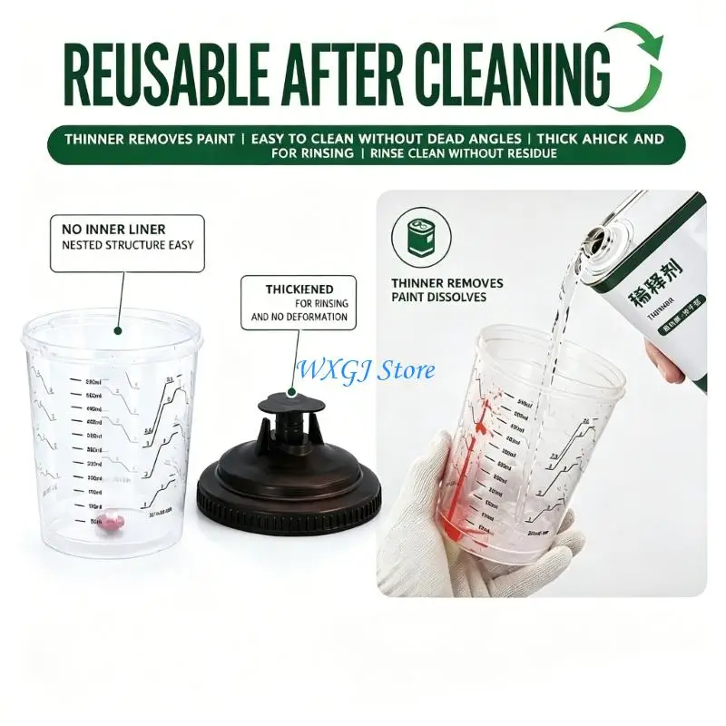 37JE Paint Cup Assembly Paint Sprayer Guns Cup with Easy Installation, Filter Lid, and Reusable Plastic Body for Auto Detailing