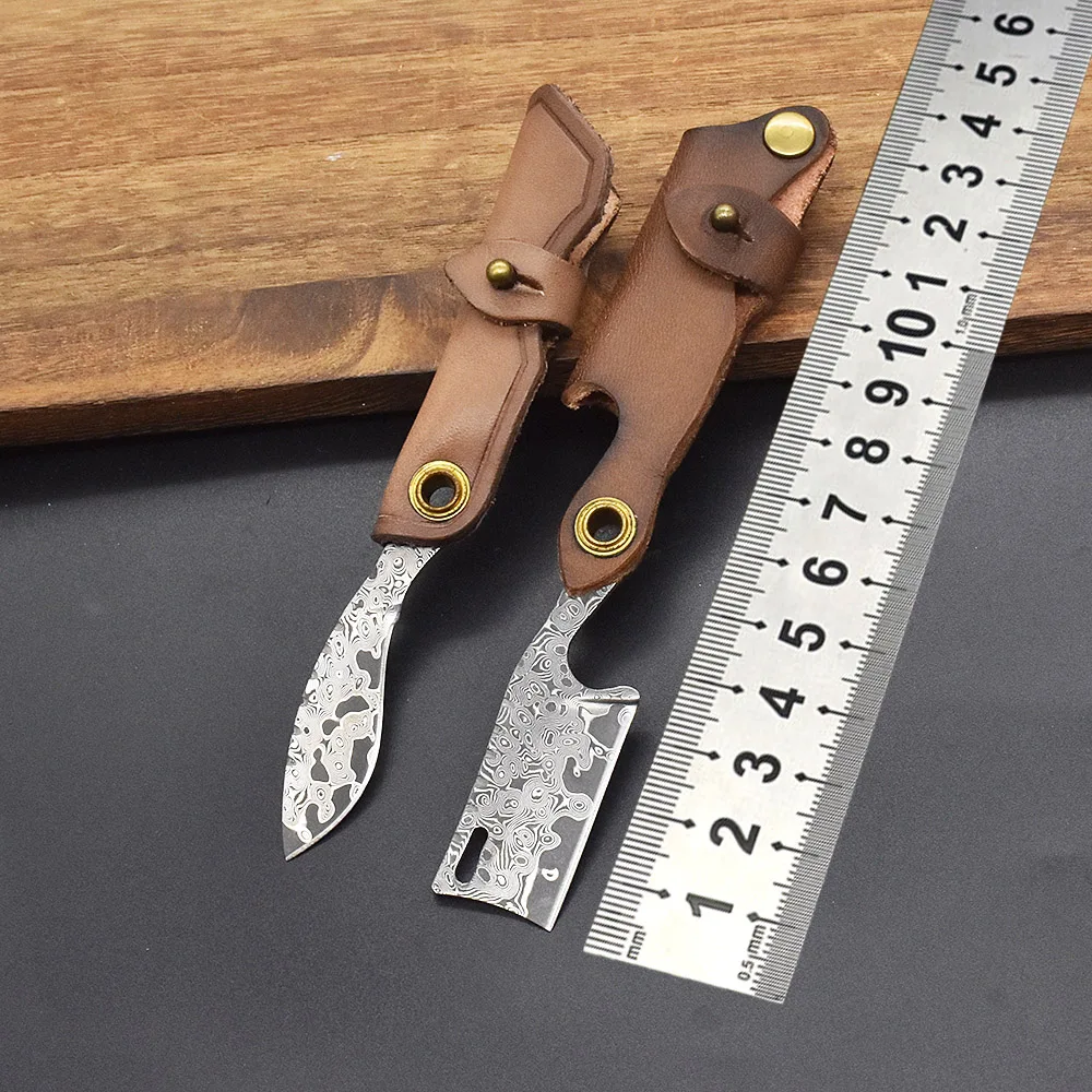 

Mini Damascus Steel Folding Knife Key Buckle Knife Pocket Fruit Wrapping Knife Paper Knife Outdoor Camping Self-defense Tool EDC