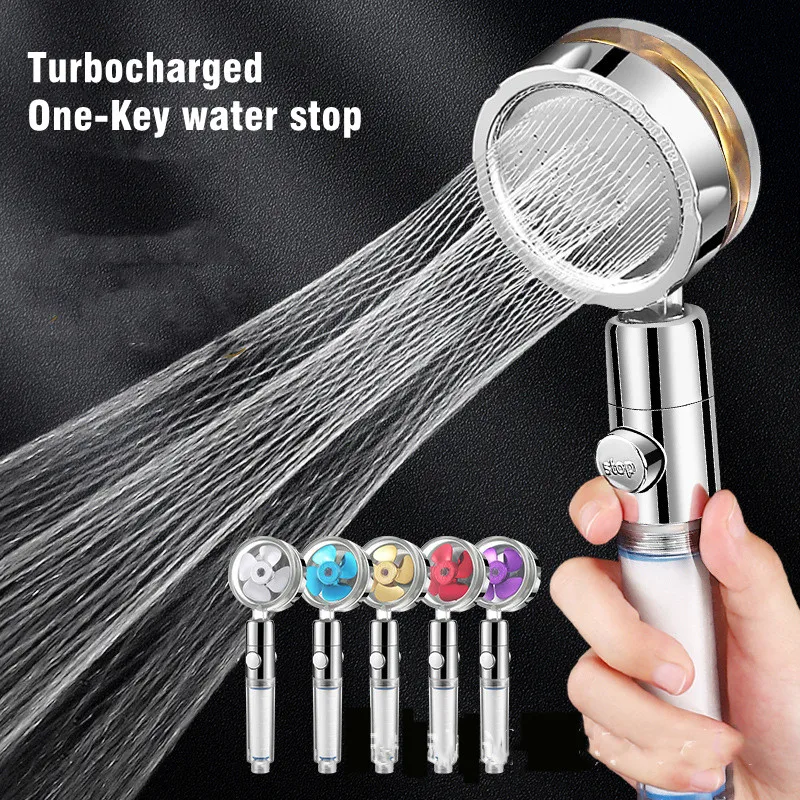 Water Saving Shower Head High Preassure Turbo Propeller Flow Showerhead with Fan Built-in Filter Rainfall Bathroom Accessories