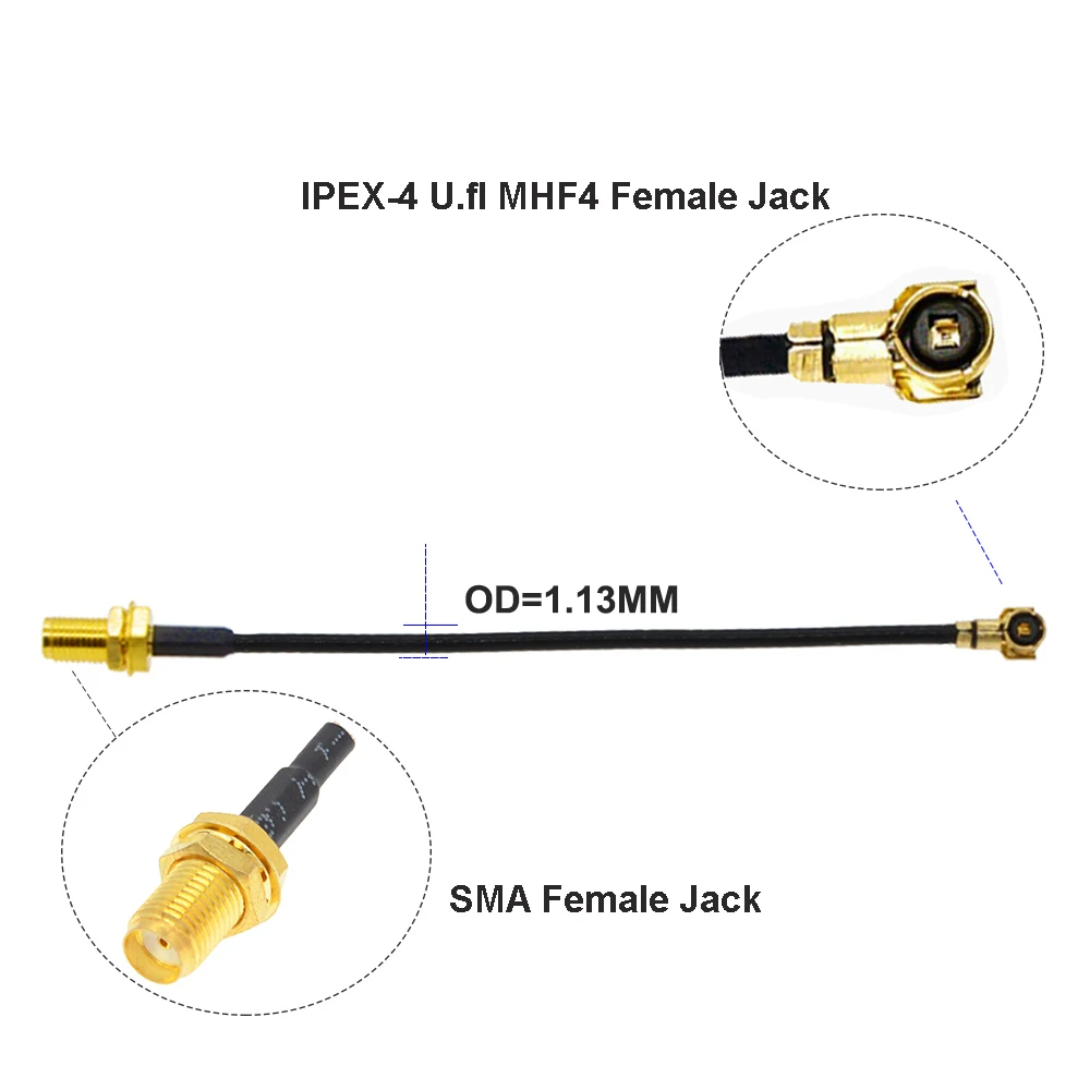 10pcs/lot 4 Cable 4 4 Female to RP-SMA/SMA Female WIFI Antenna RF Cable RF1.13 Pigtail Extension Cable Assembly