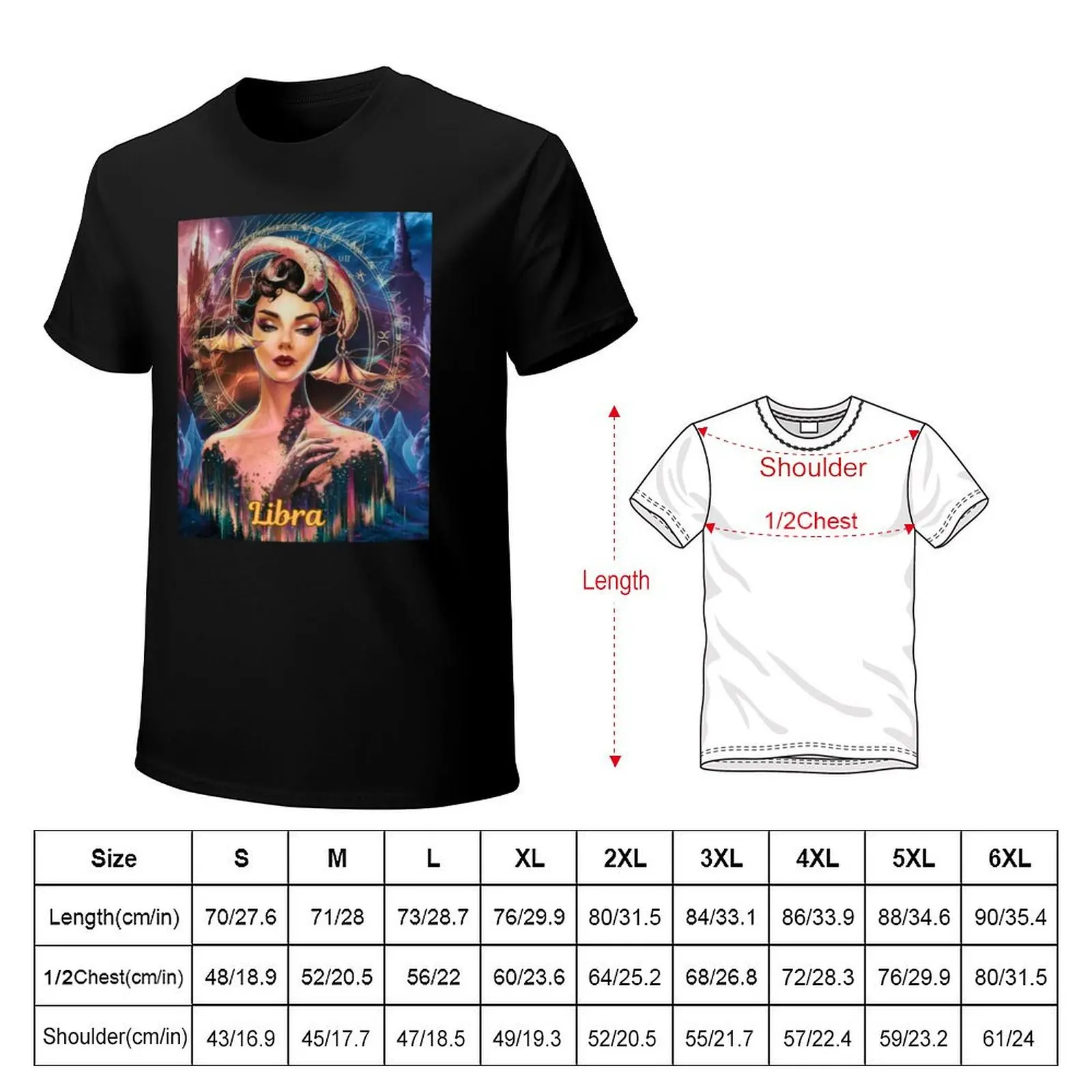 Libra Zodiac, whimsical lady, celestial woman T-Shirt Trendy Casual Short Sleeve Shirt