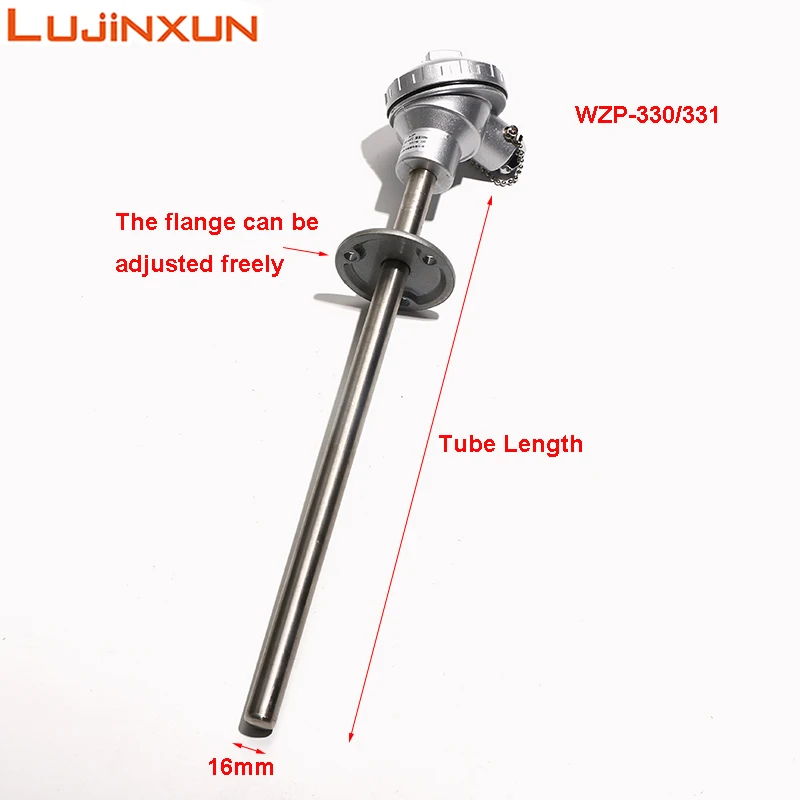 

LUJINXUN WZP-330/WZP-331 PT100 Platinum Thermistor 16mm*200-550mm PT100 Temperature Sensor Active Flange Thermocouple 1pc