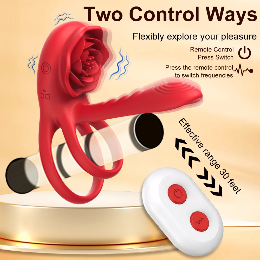 Rose Penis Ring Vibrator Female Vibrating G-spot Clitoral Stimulation Male Ejaculation Delay Penis Sleeve Sex Toy for Couples