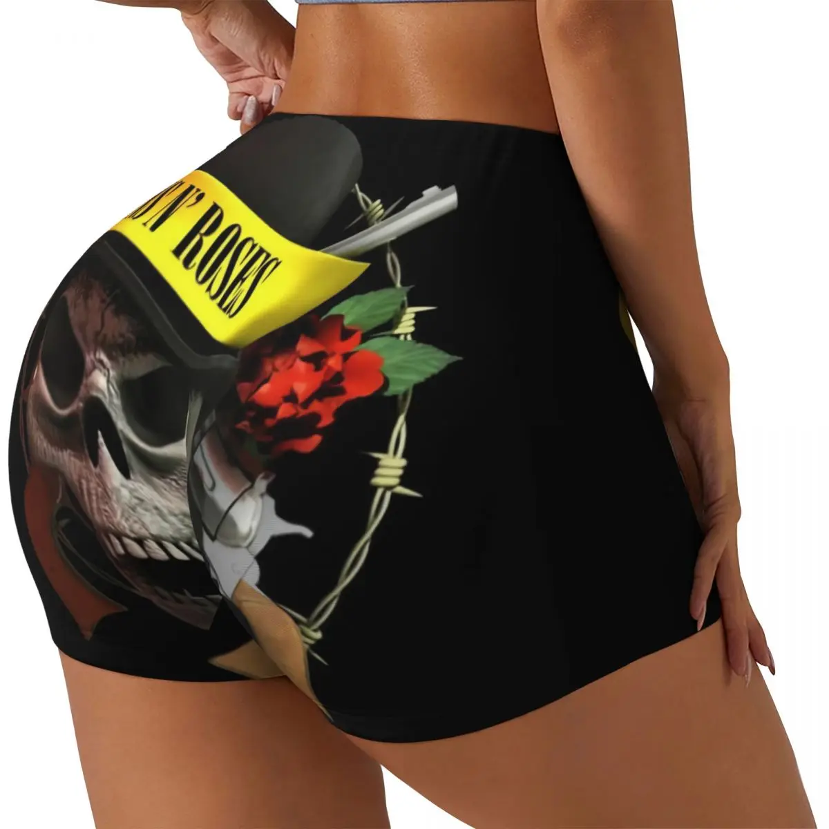 Custom Guns N Rose Logo Steampunk Music Print Volleyball Biker Gym Shorts Women Athletic Workout Yoga Shorts