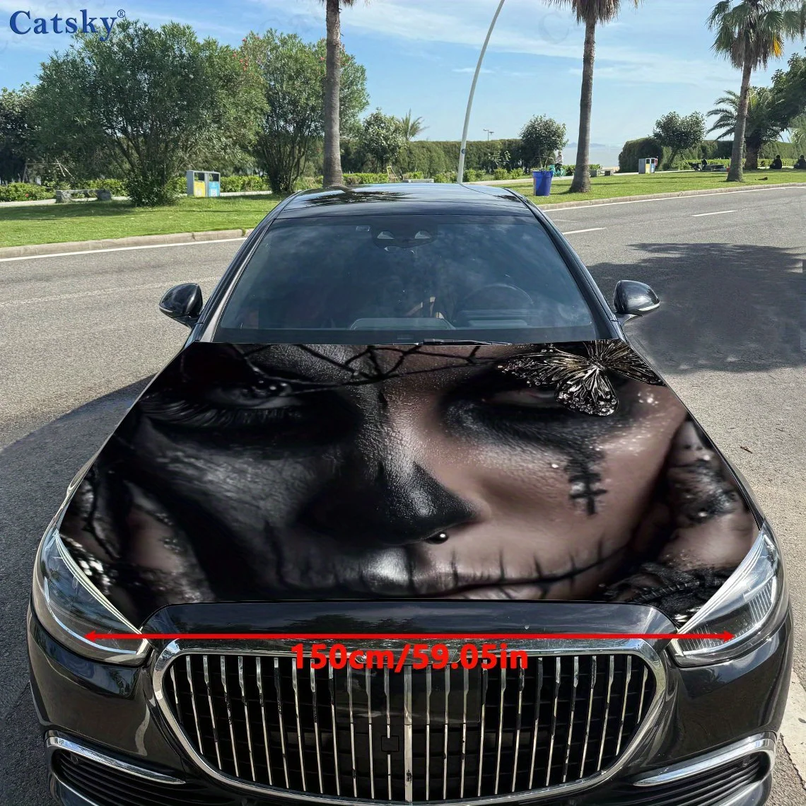 Skeleton Element Gothic Female Car Hood Vinyl Sticker Wrap Film Engine Cover Decals Sticker Universal Car Hood Protective Film,C
