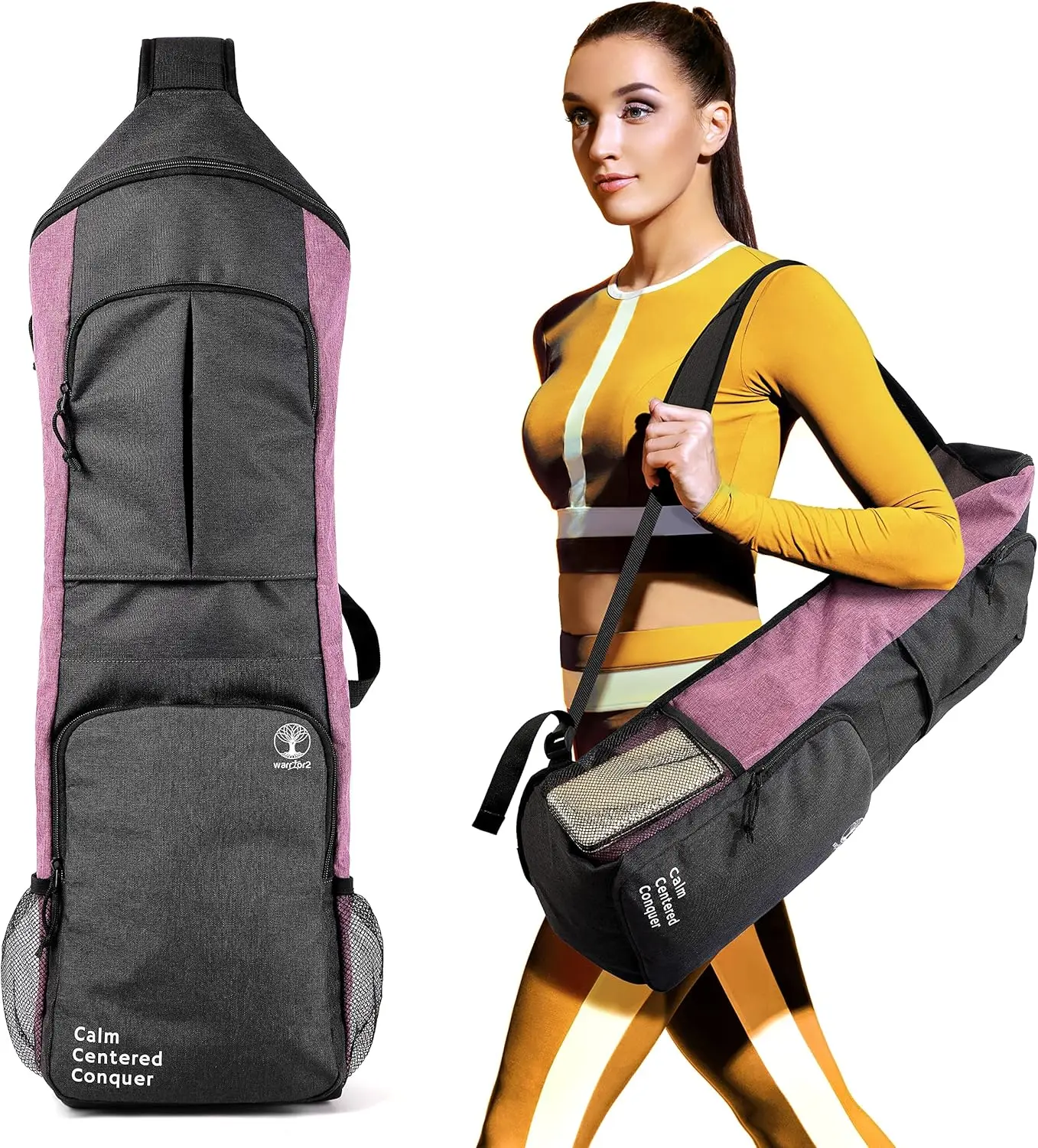 Large Yoga Mat Bag with Pockets & Bottle Holders, 
