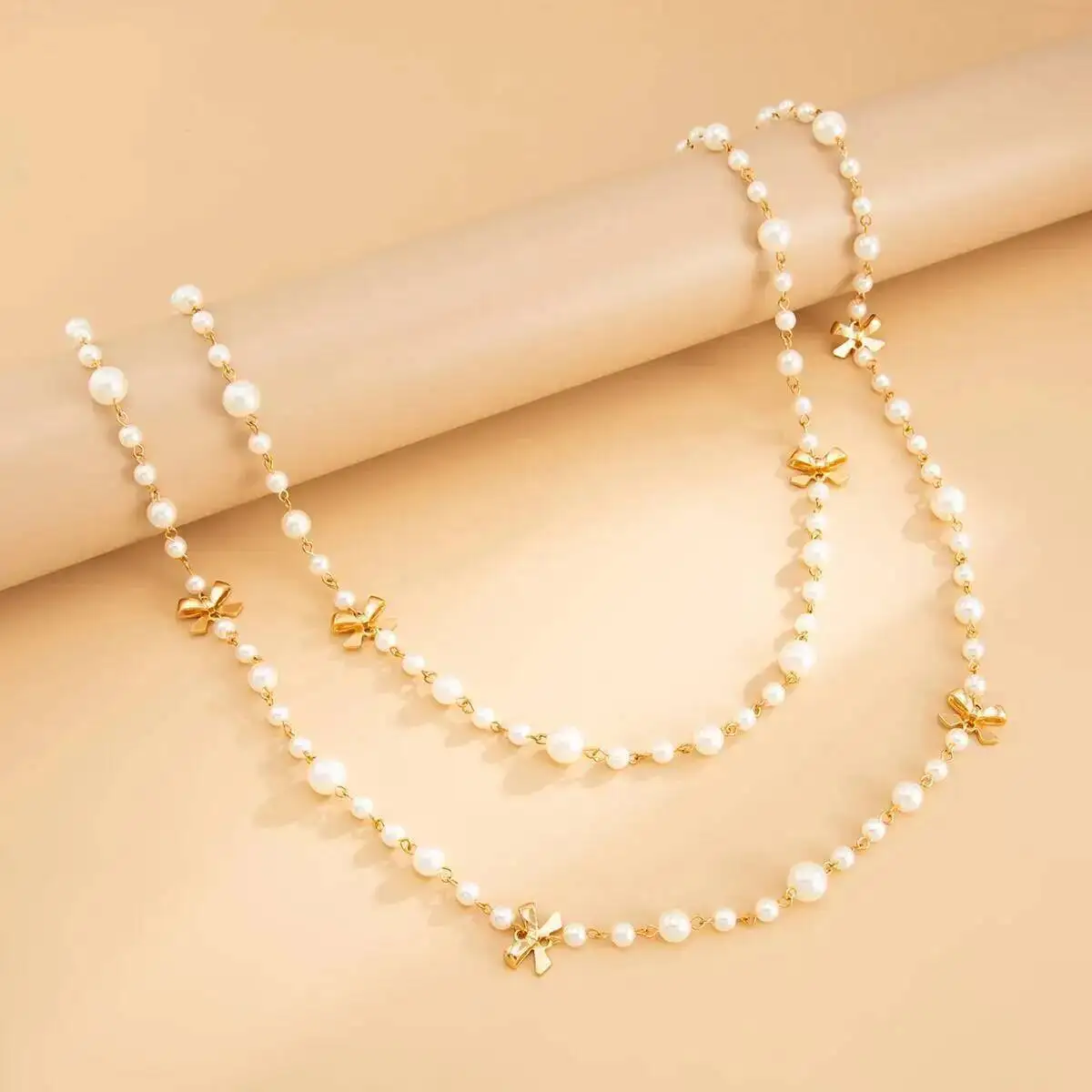 

IngeSight.Z 2Pcs/Set Charm Imitation Pearl Long Necklace for Women Exquisite Stacked Sweater Chain Wedding on the Neck Jewelry