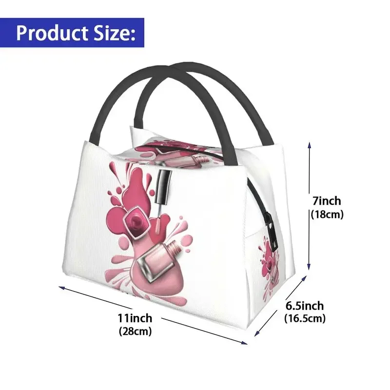 Fashion Nail Polish Cosmetics Insulated Lunch Bags for Women Leakproof Manicurist Cooler Thermal Lunch Box Beach Camping Travel