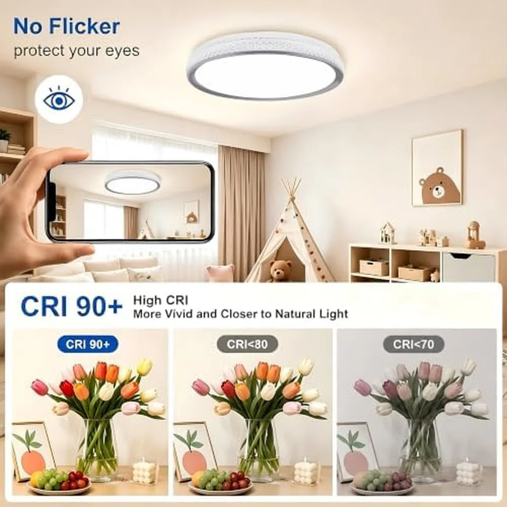 15-Inch LED Flush Mount Ceiling Light, 5CCT 3800LM Bright Dimmable, Modern