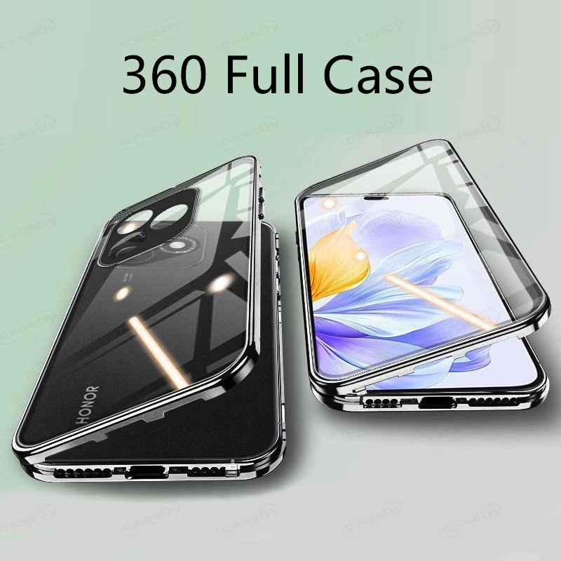 حافظة هاتف زجاجية مزدوجة الجوانب 360 لهاتف Honor X60 GT AGI-AN00 واقي عدسة مغناطيسي معدني لهاتف Honor X60 GT X60GT غطاء Coque