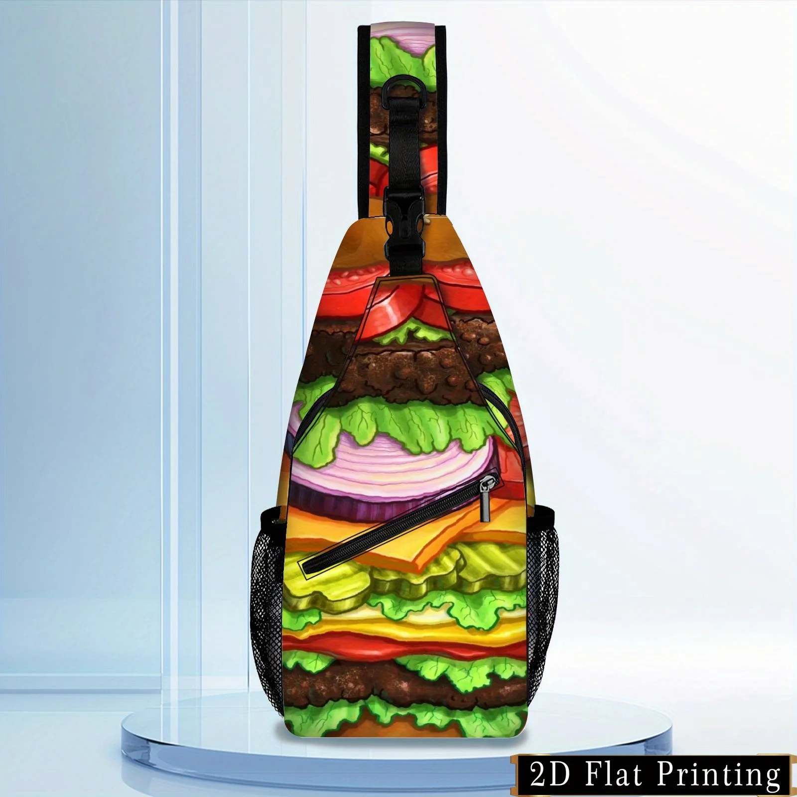 

Модная сумка-кроссбоди с рисунком гамбургера, нагрудная сумка на молнии, красочная сумка через плечо с мультяшным принтом, можно стирать вручную, но не подходит для химчистки.