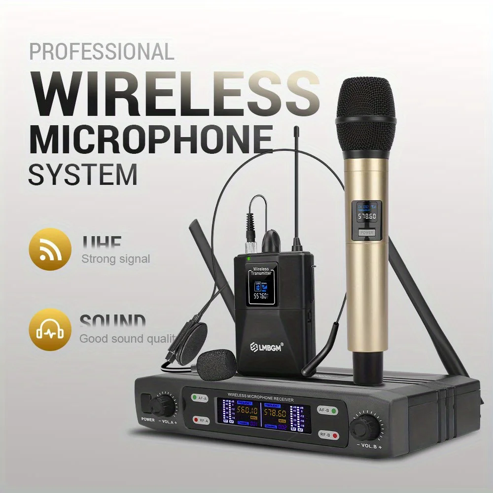 LMBGM R12 Drahtloses Mikrofonsystem Enthält 1 Gürteltransmitter und 1 Vergoldetes Mikrofon. Ideal für Karaoke zu Hause.