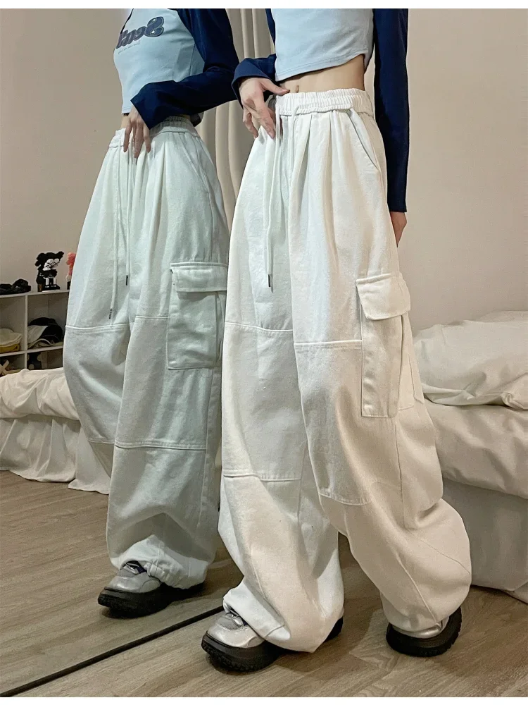 

HOUZHOU Y2K Cargo Jeans Women Baggy Denim Pants White Wide Leg Trousers Oversize Casual Female Black Japanese Streetwear Hip Hop