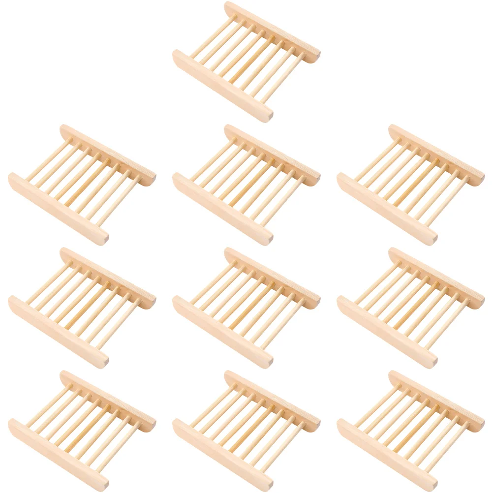 10 Pcs Soap Dish Bathroom Large No Punching Drain Storage Rack 10pcs Serving Plate Wooden Holder Tray Bamboo