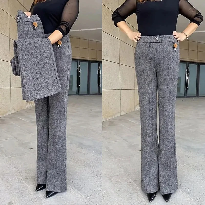 

Commuter Elastic High Waist Straight Pants Office Lady Spring Autumn Fashion Elegant Spliced Striped Trousers Women's Clothing