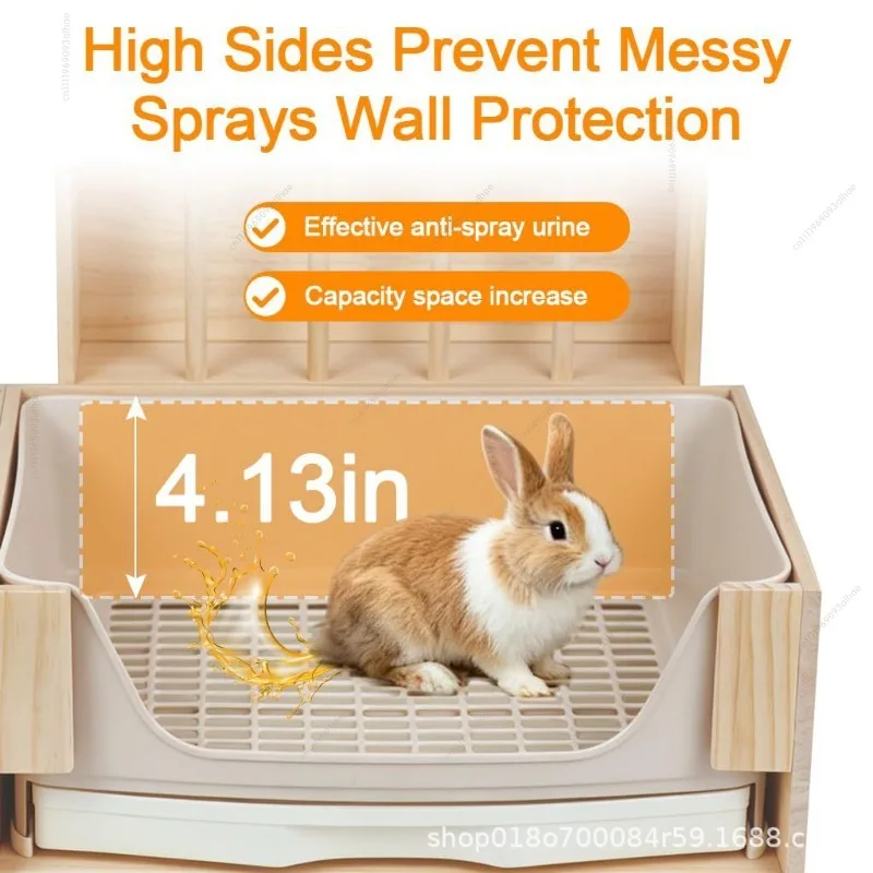 3 in 1 Wooden Hay Feeder Set, Hay Rack & Litter Box Drawer for Rabbit Guinea Pig