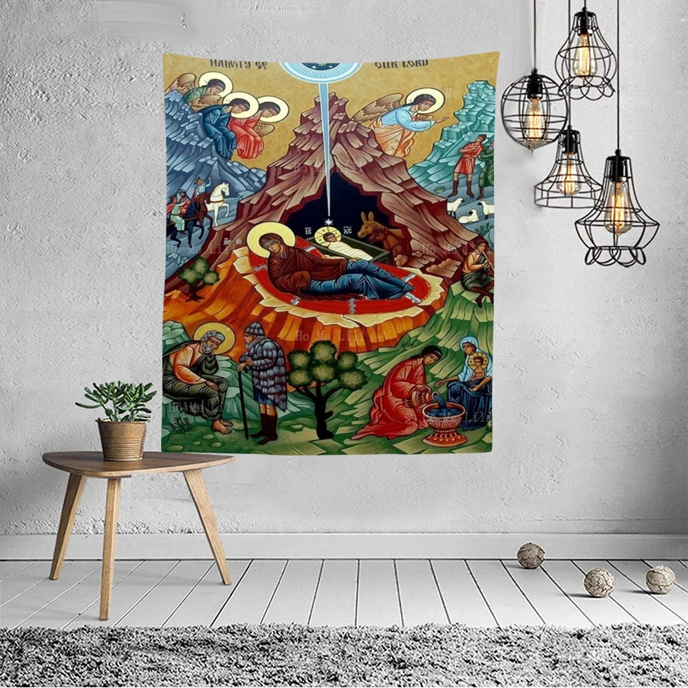 Greek Orthodox Dormition Of The Virgin Mary Mystery Incarnation Jesus Icon Tapestry By Ho Me Lili For Livingroom Wall Decor