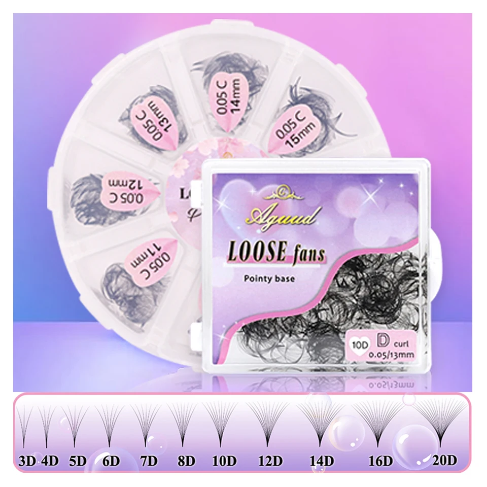 AGUUD New Pointy Base Premade Loose Fans Eyelash Extensions 3D-40D Sharp Base Premade Russian Volume False Lashes Fans