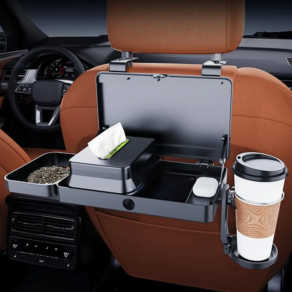 

Foldable Car Backseat Organizer With Tray Dual Cup Holder For Food Snack Table For Phone Slot Storage Car Interior Accessories