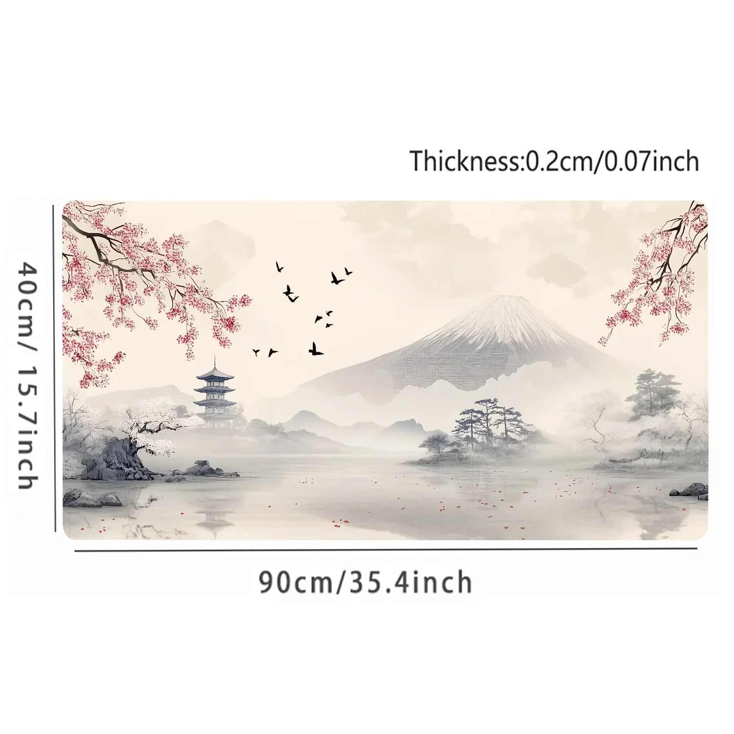Japanese Mount Fuji Large Mouse Pad,Cherry Blossom and Pavilion Design,Ultra-Smooth Keyboard Mat, Stitched Edges, XXL Gaming Mat