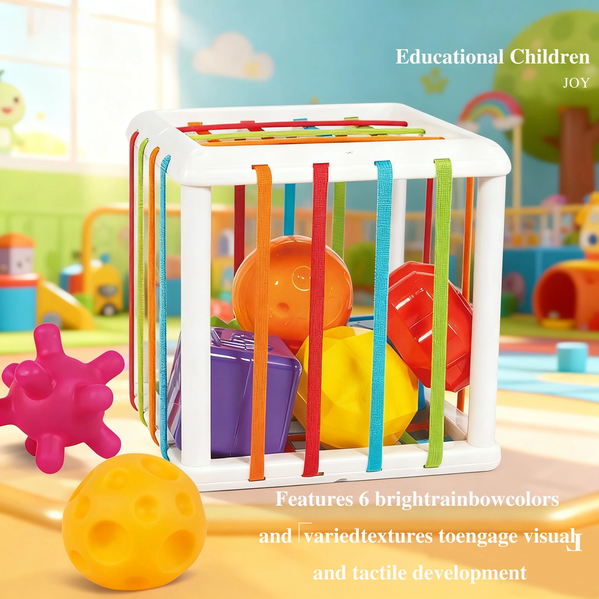كرة إمساك الأطفال من مونتيسوري، لعبة حسية بألوان قوس قزح مع خشخيشة وعضاضة، فارز الأشكال التعليمي المبكر للمهارات الحركية الدقيقة
