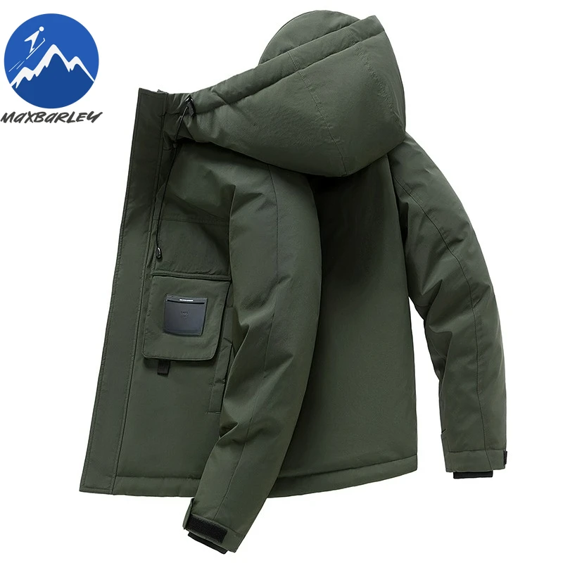 Maxbarley Men Luxury Down Jacket New Classic Hooded Snow Ski Thickened Warm Parka Fashion Streetwear Wear Windproof Winter Coat