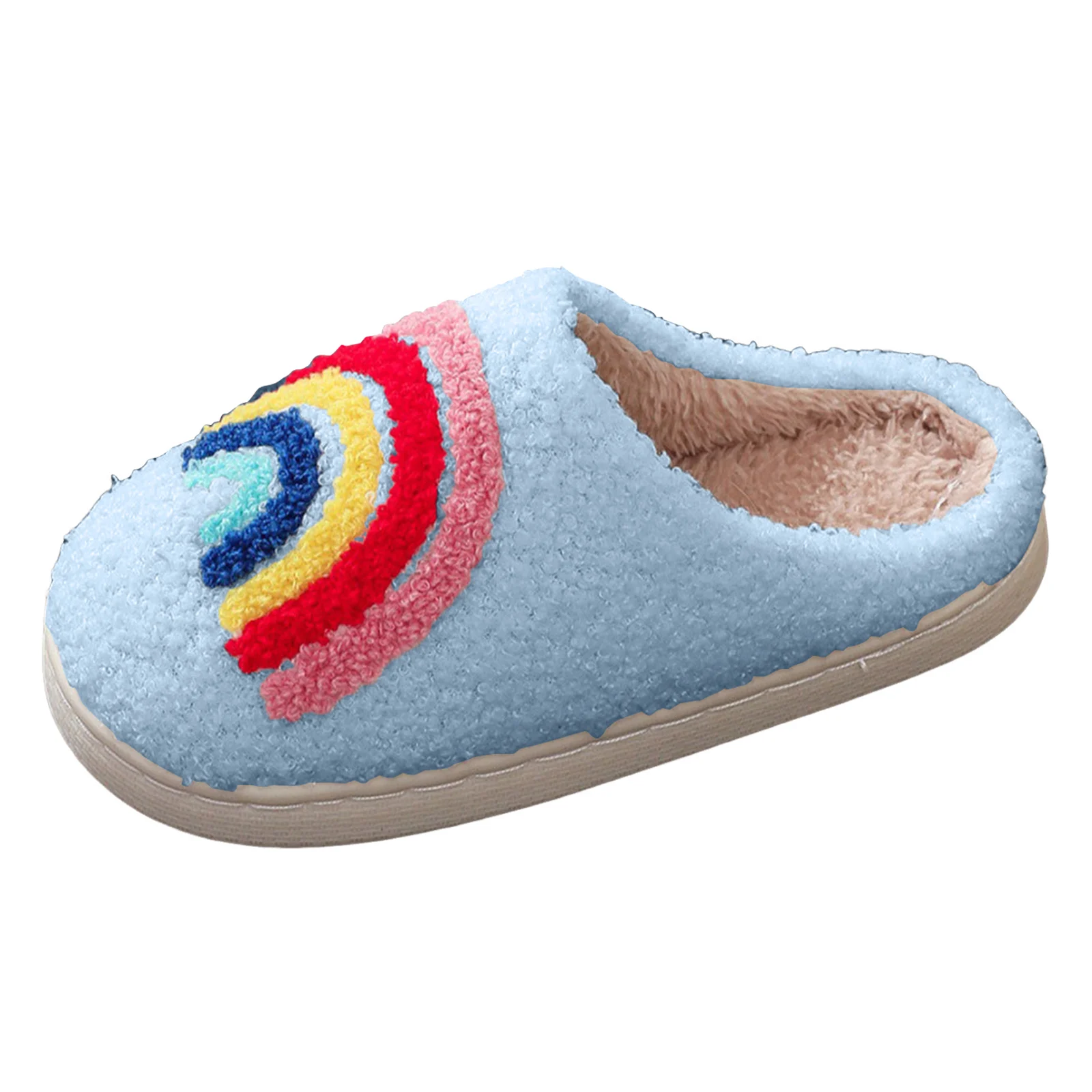 طفل فتاة النعال قوس قزح الأطفال نعال من القطن المنزل مريح شبشب شتوي دافئ للفتيات المتوسطة النعال حجم 13