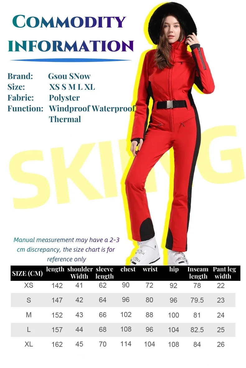 Ski Suit One-piece Women Thickening Slim Fit Overall Winter Windproof Waterproof Breathable Thermal Sports Clothing Ski Jumpsuit