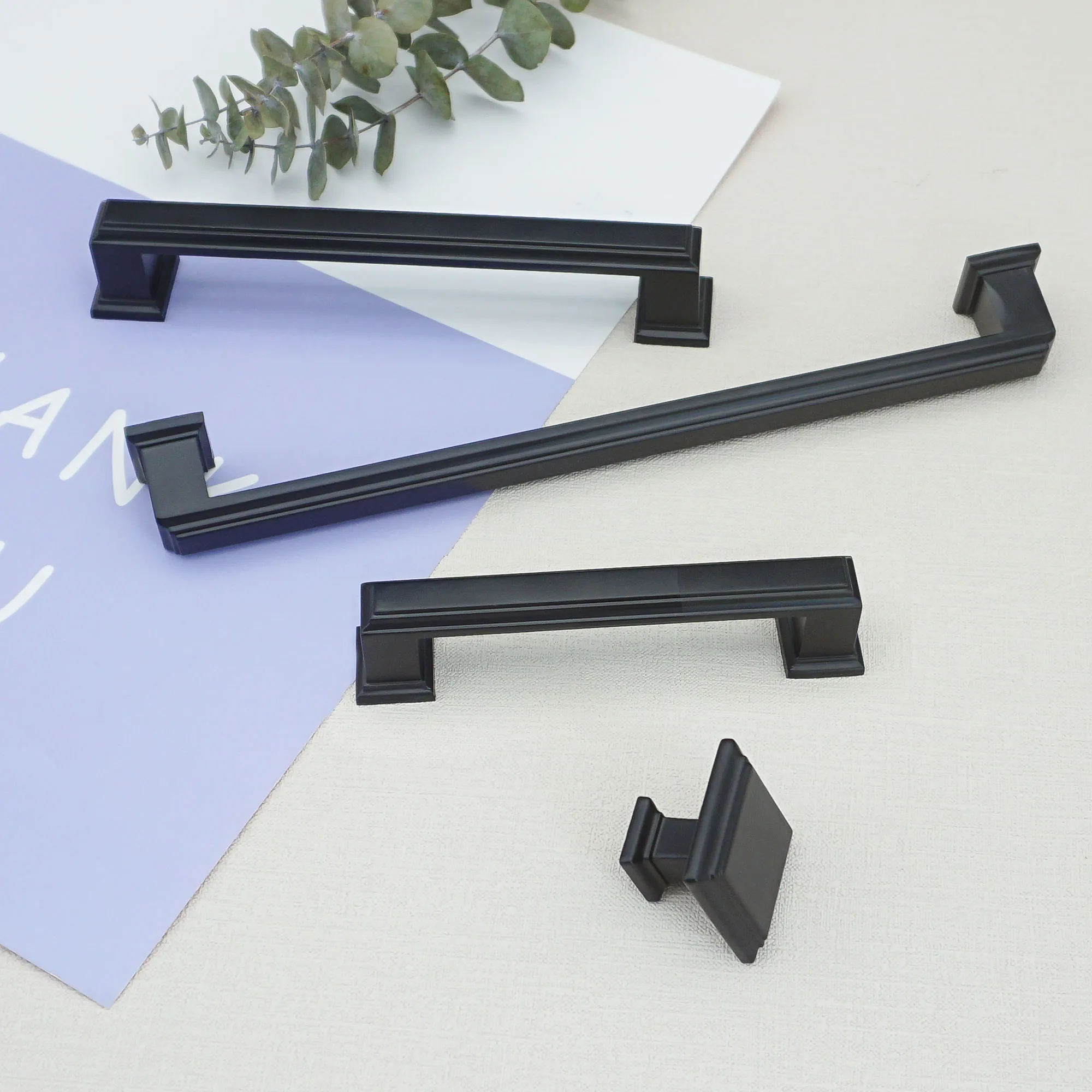 

Матовые черные ручки для шкафа, квадратные ручки для ящиков, современная кухонная дверная ручка для шкафа, цинковый сплав, ручка для шкафа, комода 192 мм