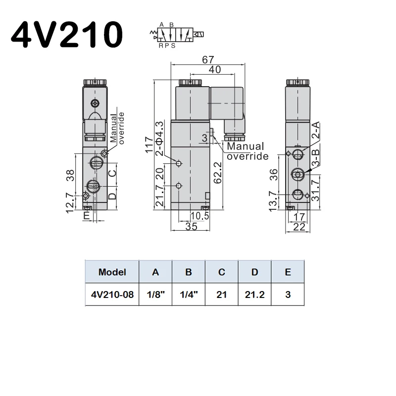 High Quality 4V210-08/4V310-10/4V410-15 2 Position 5 Port Five Way Control Air Valve Electromagnetic DC12V DC24V AC110V AC220V. image 3