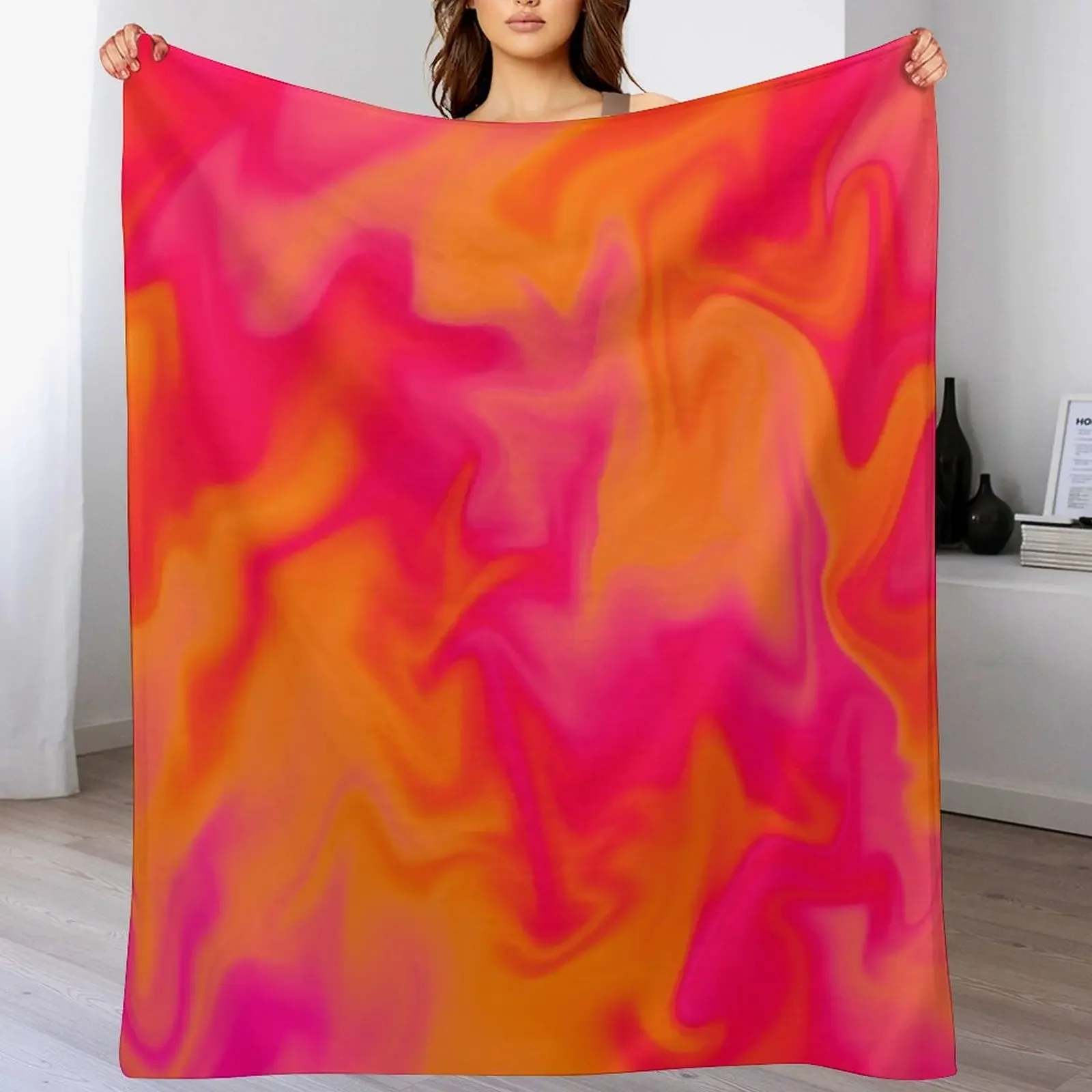 Pink, Orange, and Red Marble Fusion Design Throw Blanket Lightweight Cozy Blanket for Bed Sofa