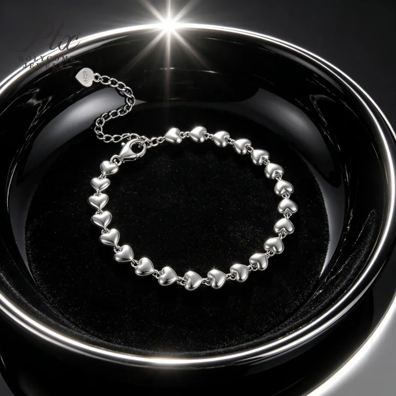 Heart Shape 925 Sterling Silver Bracelet Gold Plated Lobster Clasp Factory Direct Work & Daily Wearable Fine Jewelry
