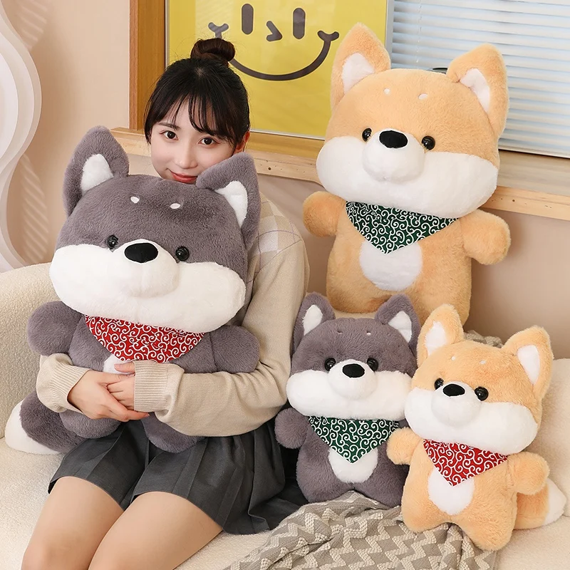 1pc 50-130cm Scraf Dressing Japan Shiba Inu Dog Plushie Stuffed Animals Husky Hug Cushion Birthday Gift for Boy Dogs Doll Toy