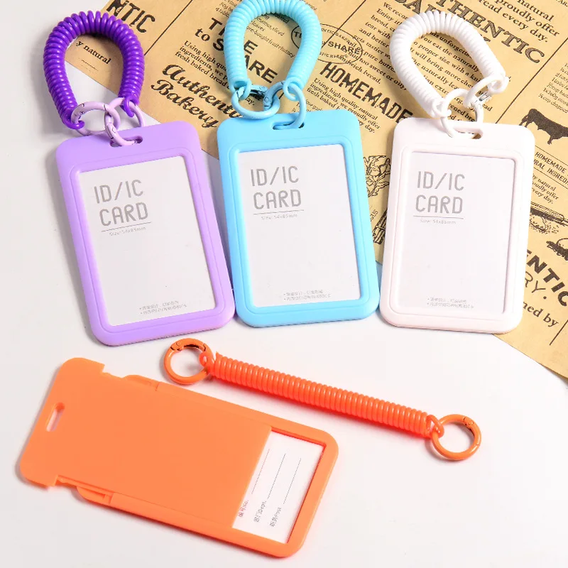 

1Set ID Pass Work Card Holder with Spring Style Lanyard Keychain Bus Badge Card Sleeve Badge Cover Working Permit Case for Staff