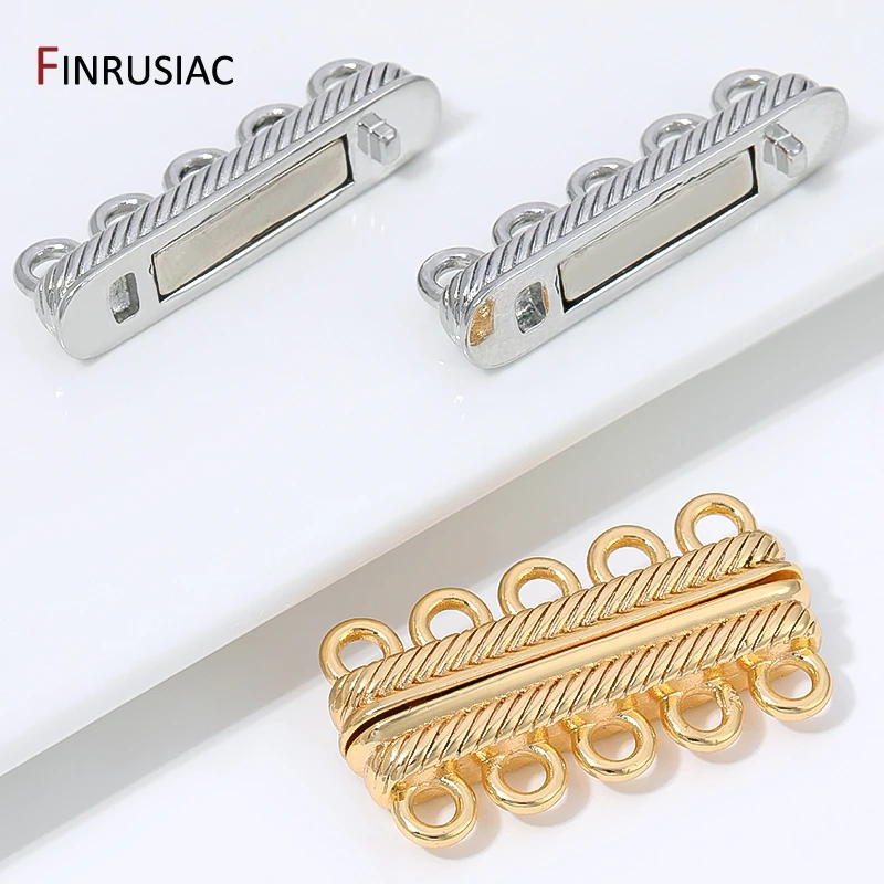 14K Gold Plated Brass Multi-Strand Magnetic Clasps Connectors,5- Rows Fastener Magnetic Clasps For DIY Jewelry Making Findings image 5