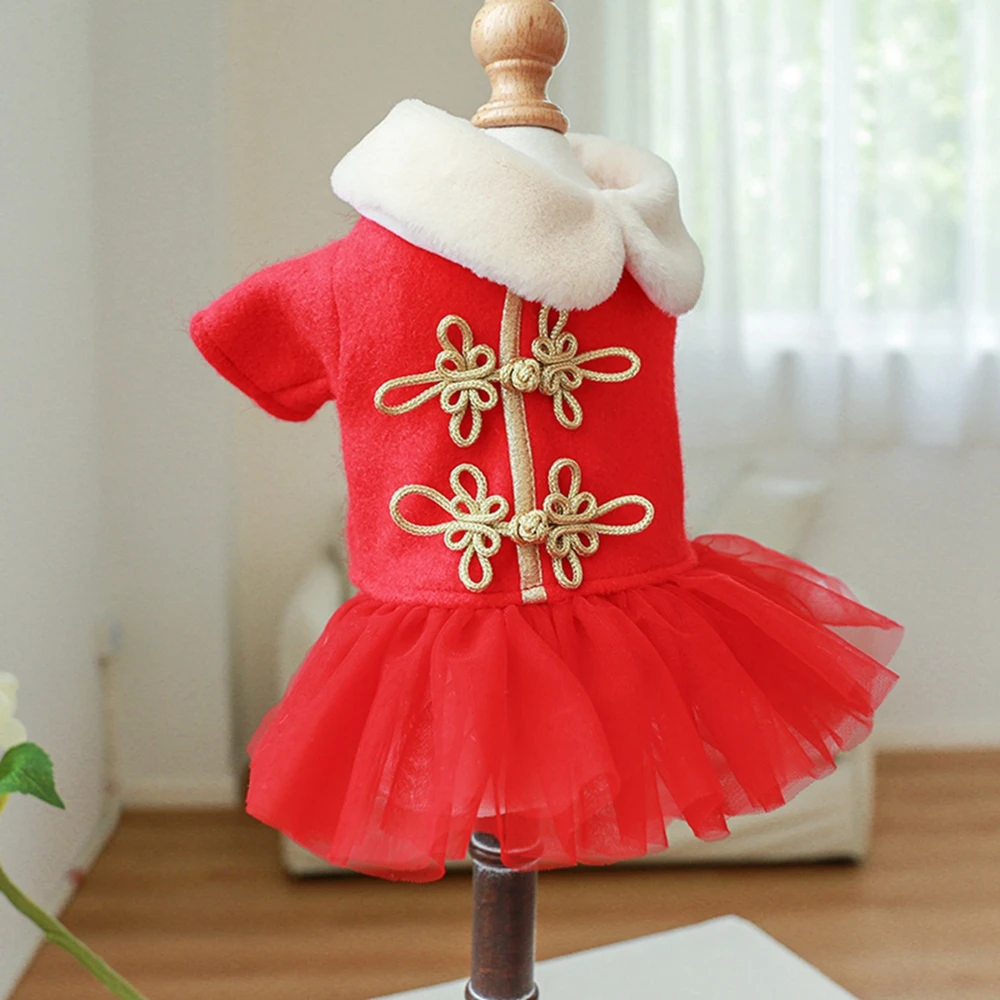 Christmas Chinese Style Dog Dress Breathable And Warm Red Pet Princess Dress New Year Puppy Outfit Trendy Party Dog Clothes