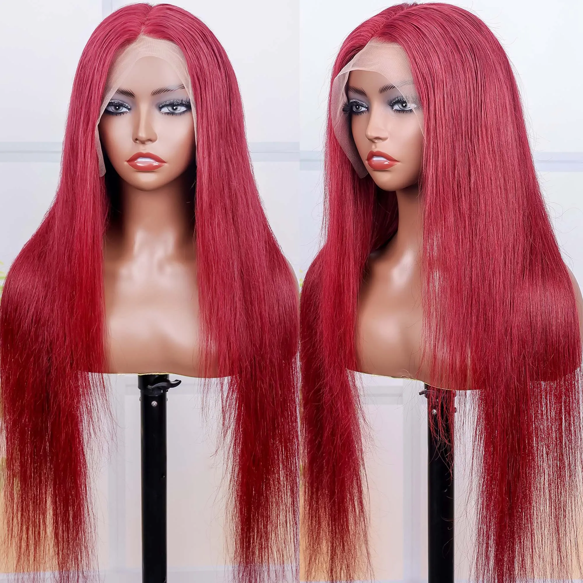 

99J Burgundy Bone Straight 200% Density Lace Front Human Hair Wig Brazilian Wine Red Color 13x6 HD Lace Frontal Human Hair Wigs