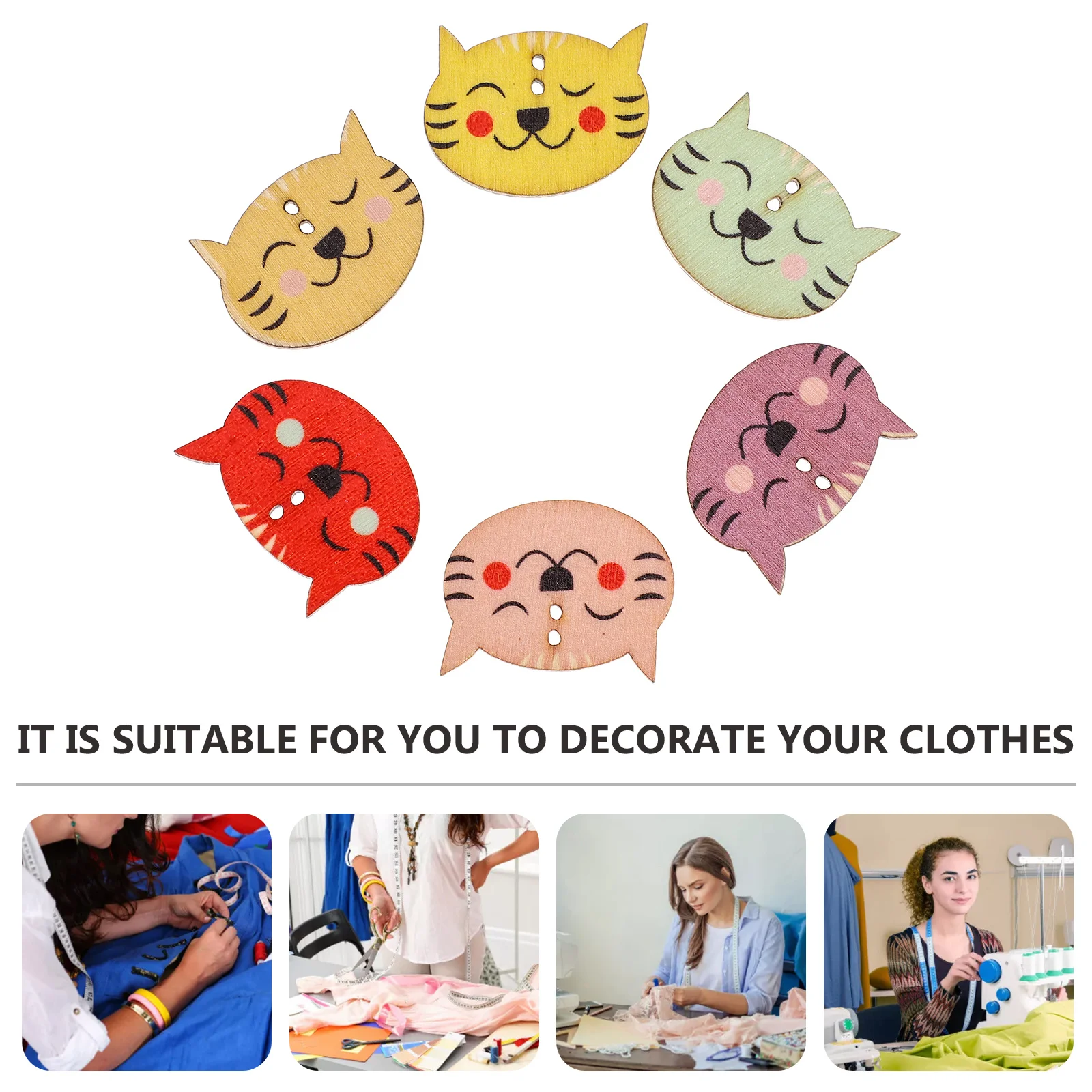 

100Pcs Wooden Cat Buttons DIY Kitten Shape Clothes Button Creative Crafted Button for Clothes DIY Use Cartoon Buttons